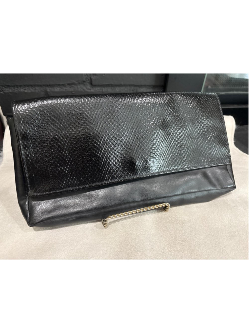 Women's Bagatelle Black Faux Leather Clutch One Size 12 x 6”